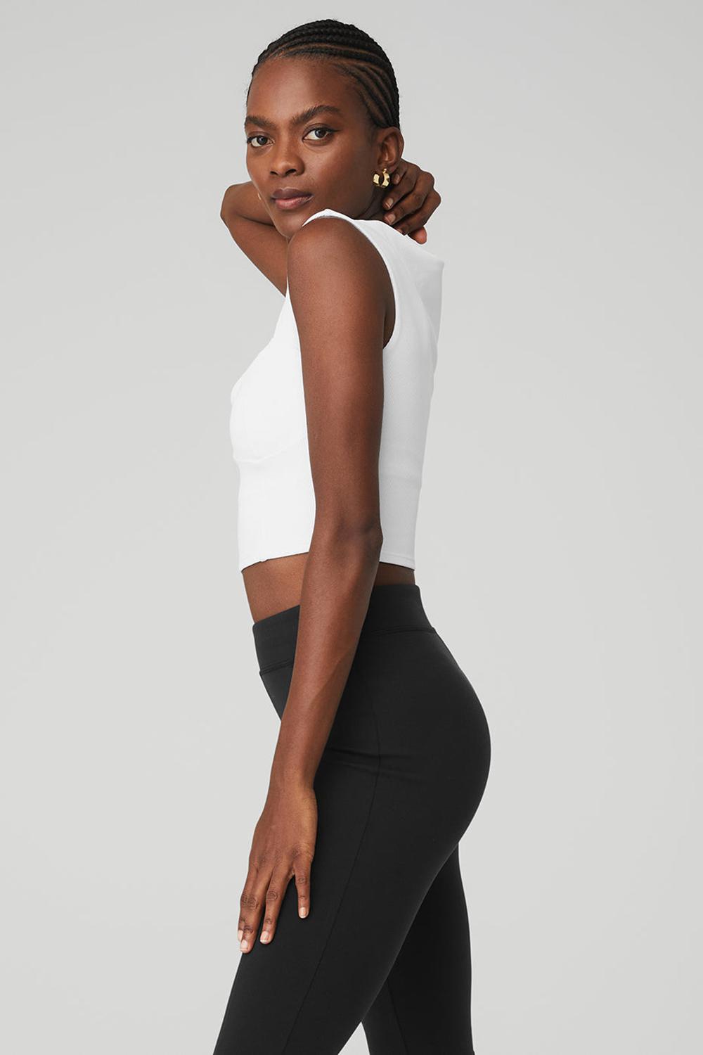 Short Sleeve Alo Yoga Ribbed Sweetheart Mujer Blancos | Mexico  VGA-745302