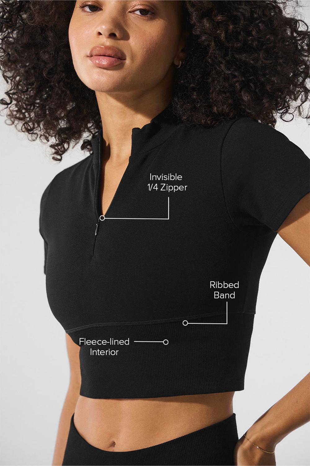 Short Sleeve Alo Yoga Seamless Winter Warm Plush Cropped Mujer Negros | Mexico  HVD-049186