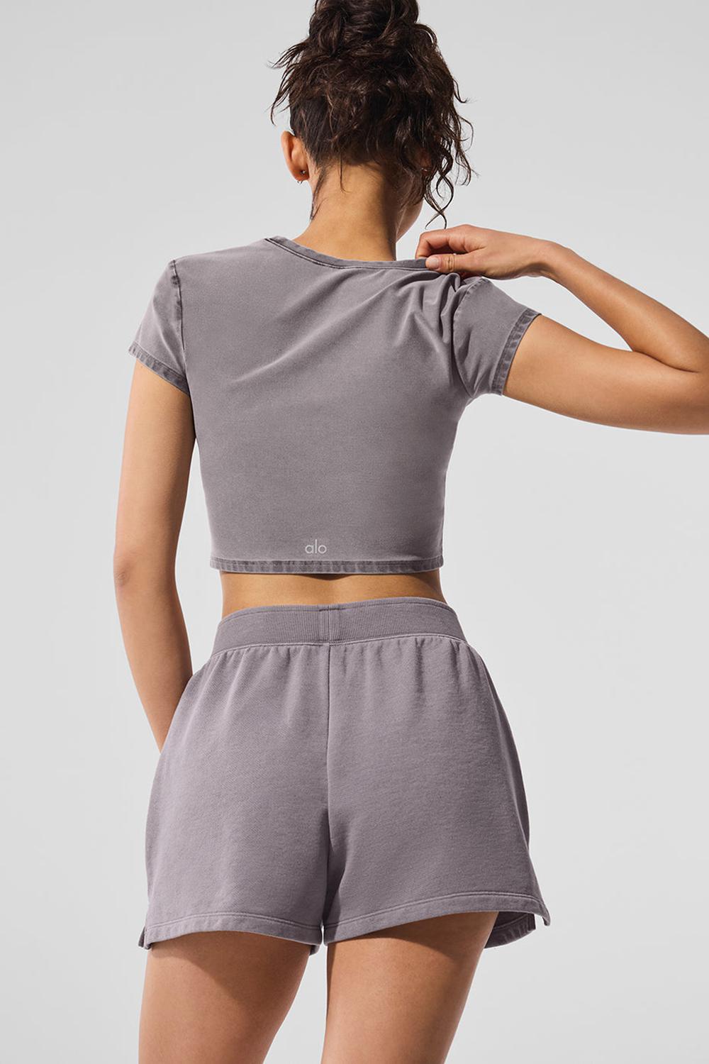 Short Sleeve Alo Yoga Washed Alosoft Crop Finesse Mujer Grises Azules | Mexico  XQG-621938