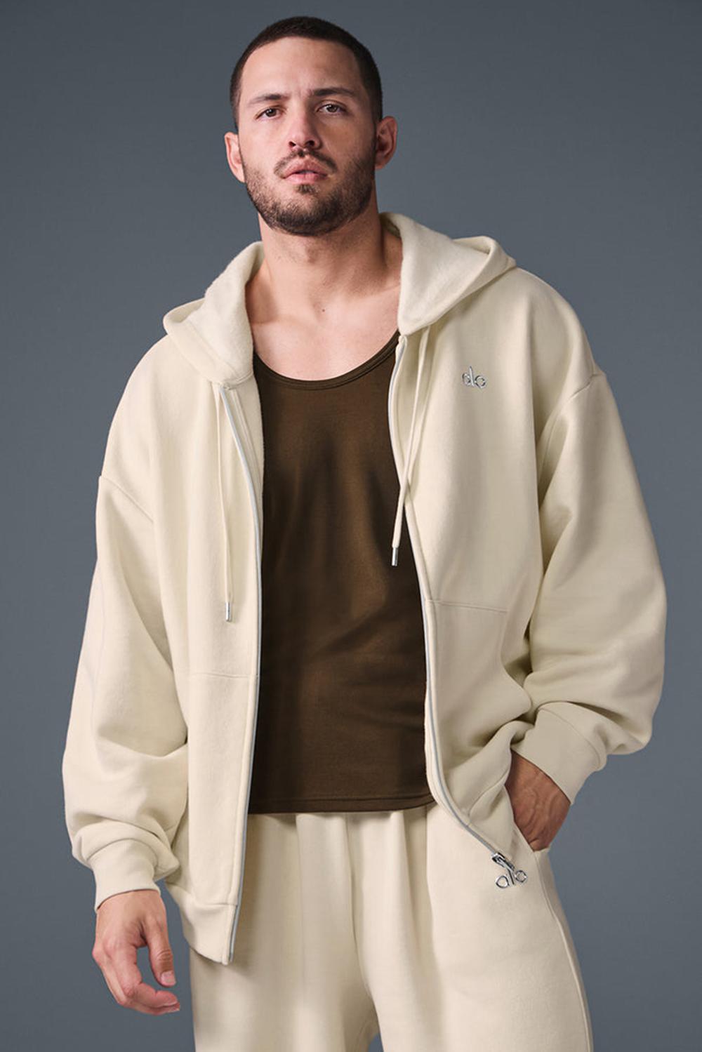 Sudadera con Capucha Alo Yoga Accolade Full Zip Hombre Oat Milk | Mexico  DAN-243857
