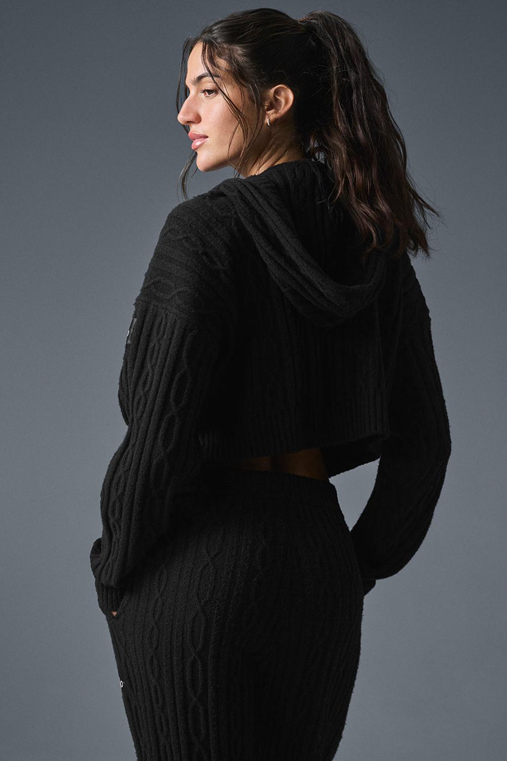 Sudadera con Capucha Alo Yoga Cable Knit Winter Bliss Mujer Negros | Mexico  RUE-183062