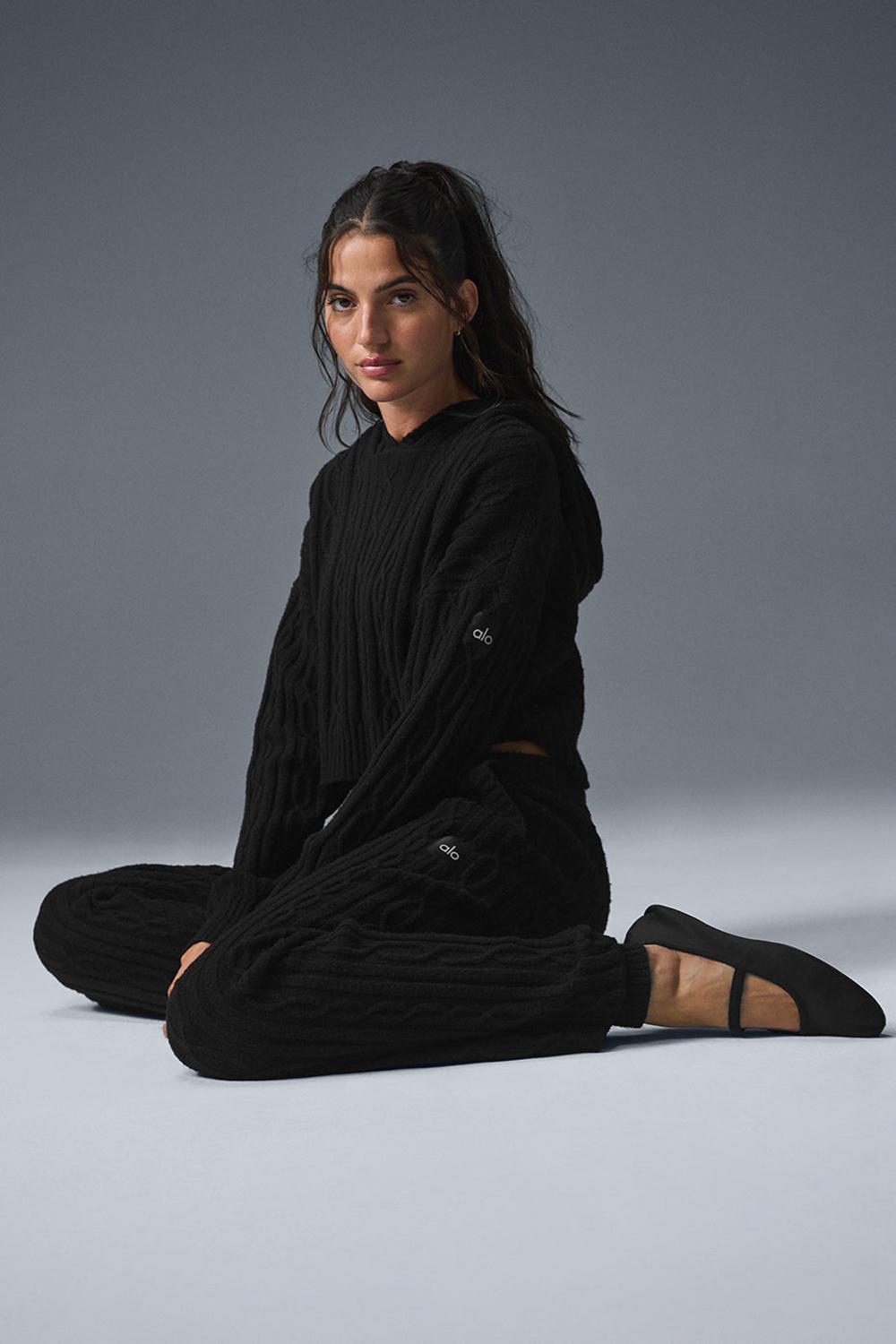 Sudadera con Capucha Alo Yoga Cable Knit Winter Bliss Mujer Negros | Mexico  RUE-183062
