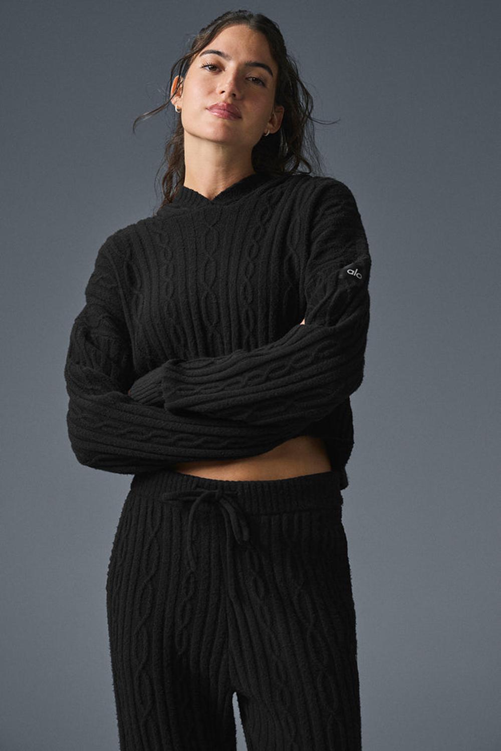 Sudadera con Capucha Alo Yoga Cable Knit Winter Bliss Mujer Negros | Mexico  RUE-183062