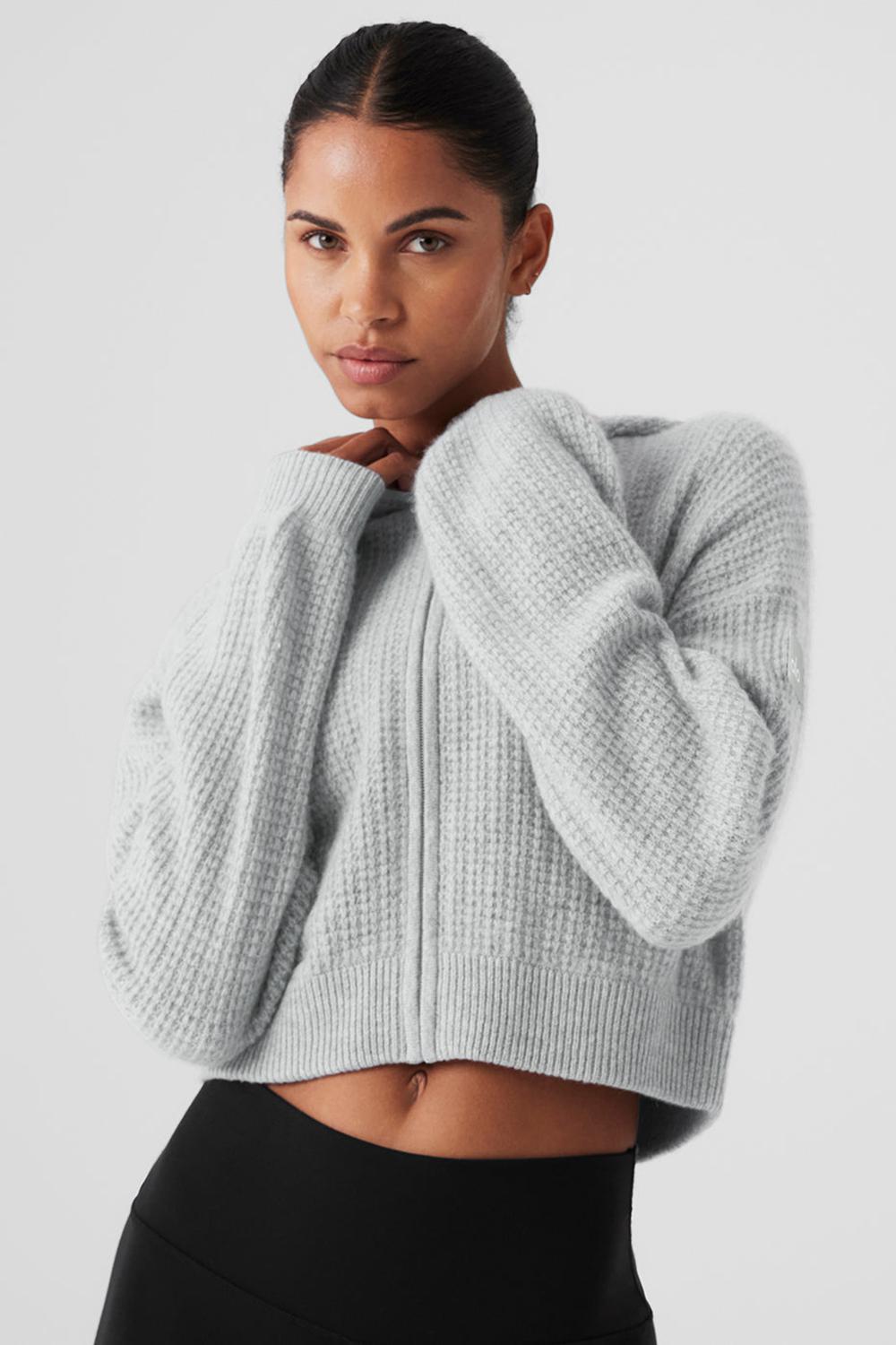 Sudadera con Capucha Alo Yoga Cashmere Plush Waffle Full Zip Mujer Grises | Mexico  BGH-254076