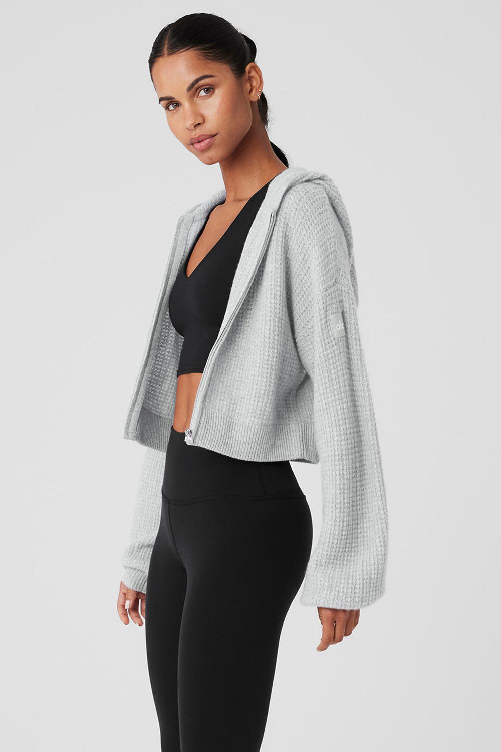 Sudadera con Capucha Alo Yoga Cashmere Plush Waffle Full Zip Mujer Grises | Mexico  BGH-254076