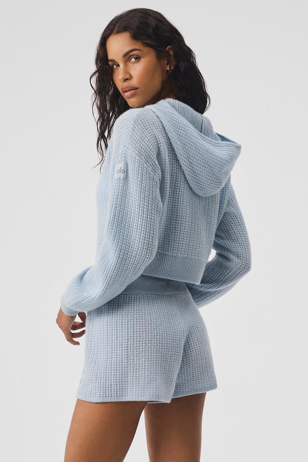 Sudadera con Capucha Alo Yoga Cashmere Plush Waffle Full Zip Mujer Azules | Mexico  NDK-962301