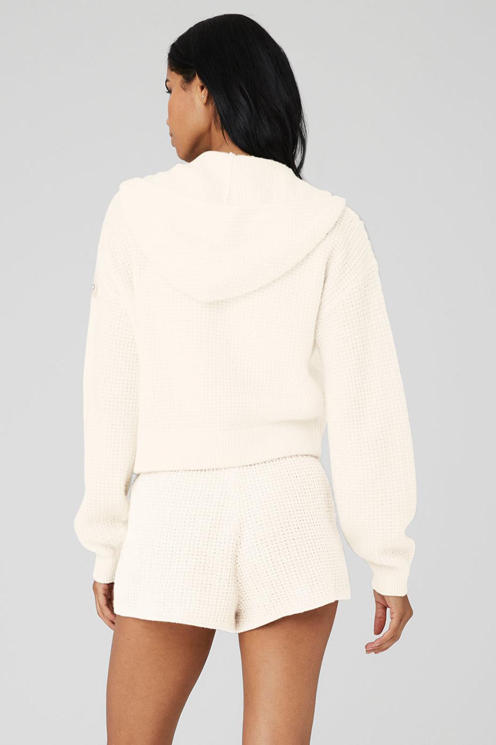 Sudadera con Capucha Alo Yoga Cashmere Plush Waffle Full Zip Mujer Ivory | Mexico  ROS-584713