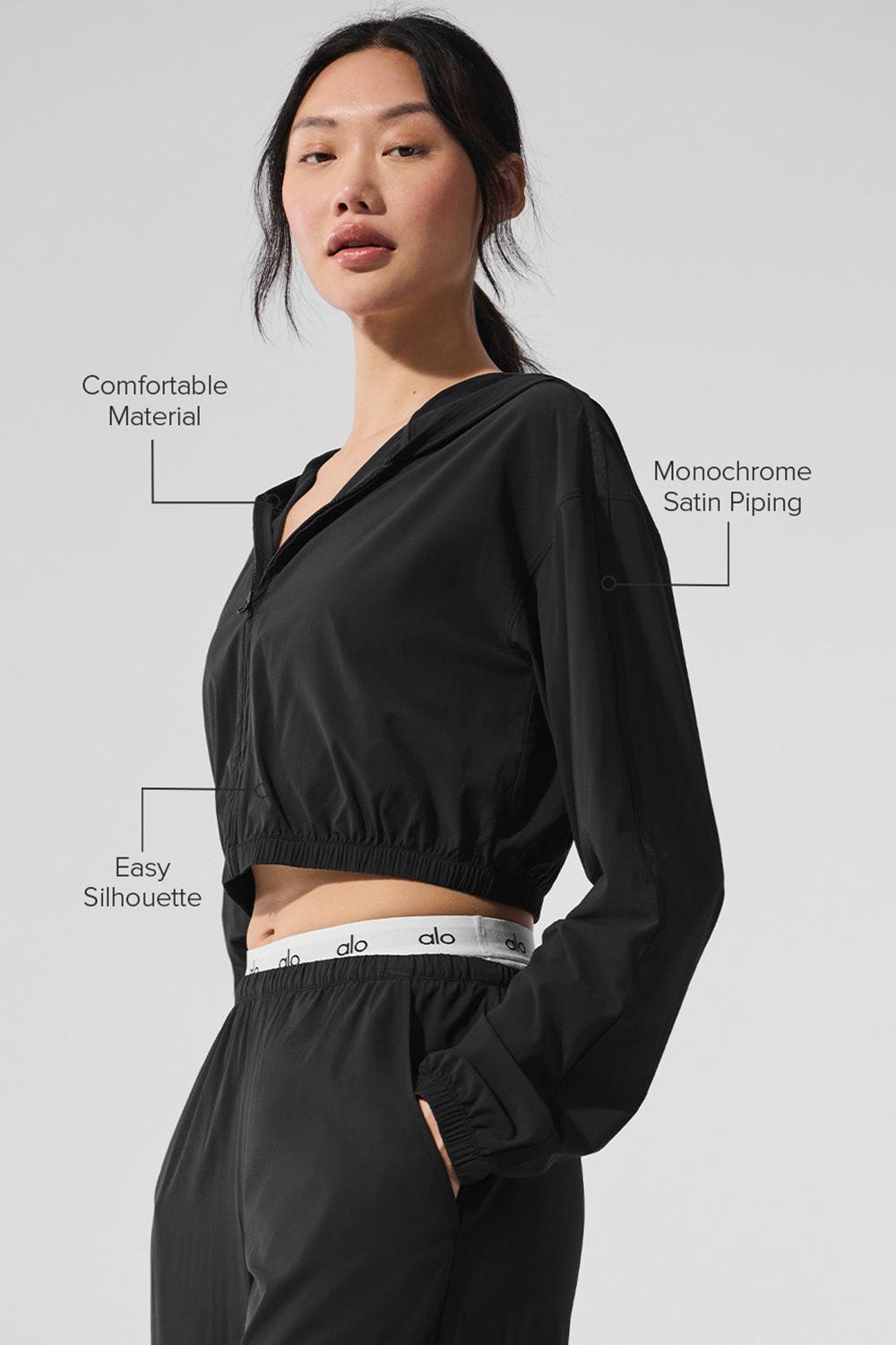Sudadera con Capucha Alo Yoga Cropped Breezy Full-Zip Mujer Negros | Mexico  IWS-374902