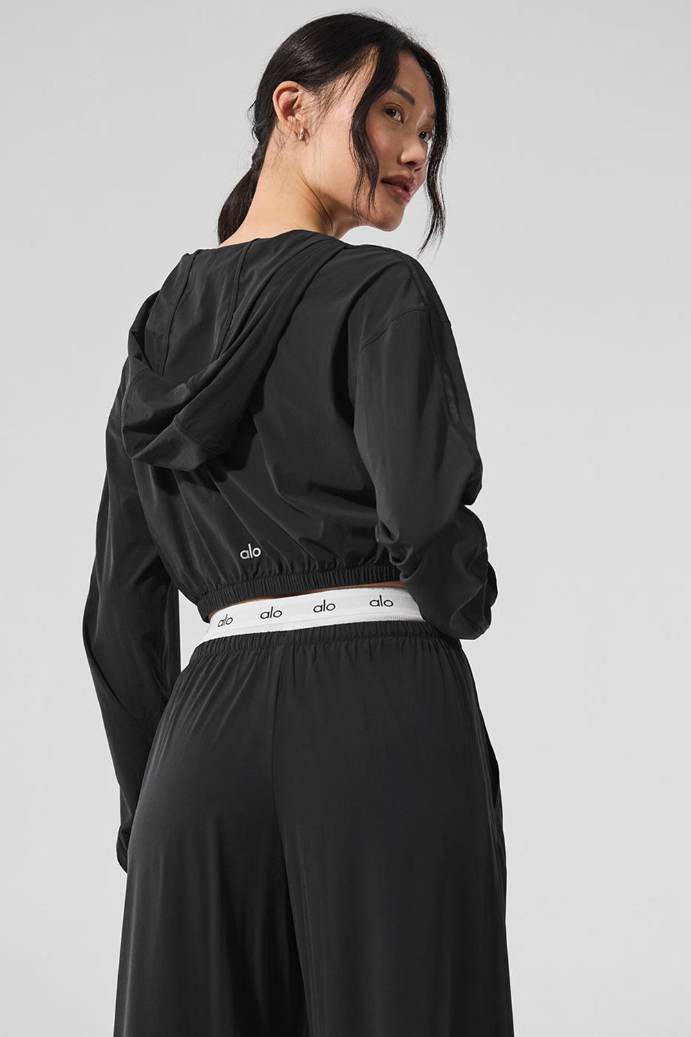 Sudadera con Capucha Alo Yoga Cropped Breezy Full-Zip Mujer Negros | Mexico  IWS-374902