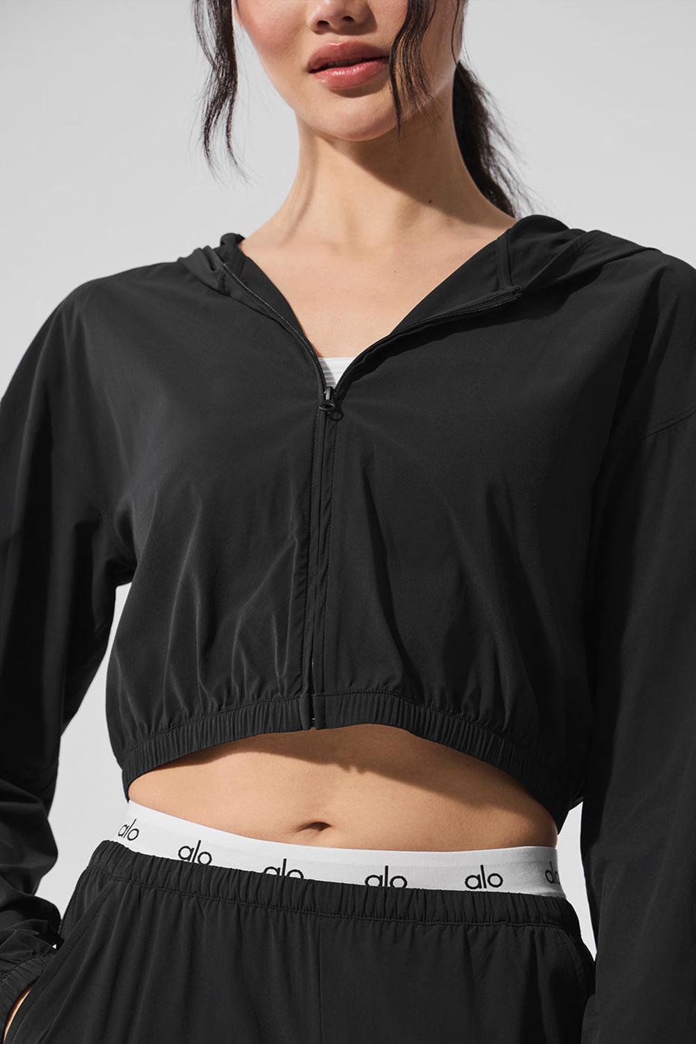 Sudadera con Capucha Alo Yoga Cropped Breezy Full-Zip Mujer Negros | Mexico  IWS-374902