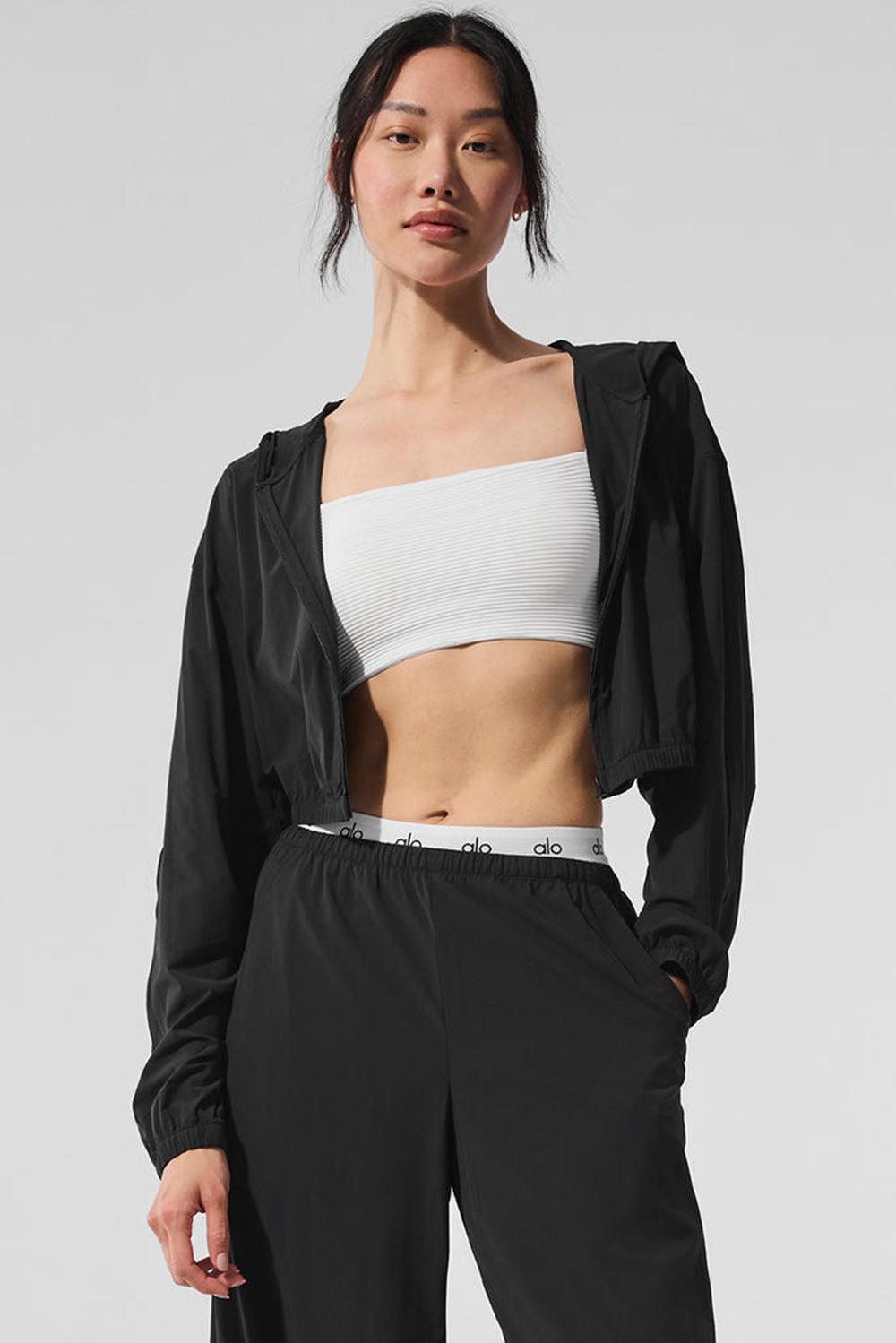 Sudadera con Capucha Alo Yoga Cropped Breezy Full-Zip Mujer Negros | Mexico  IWS-374902