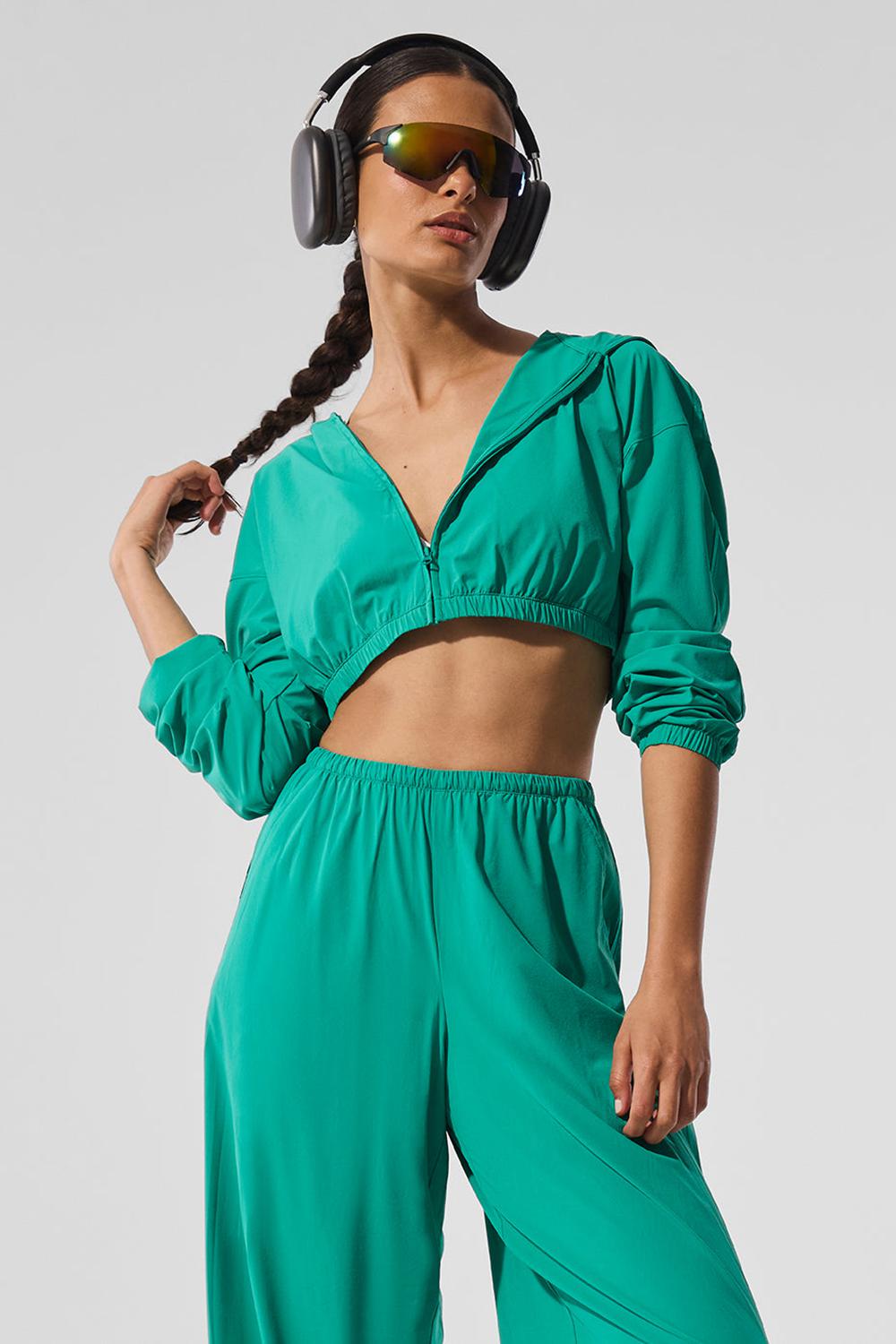 Sudadera con Capucha Alo Yoga Cropped Breezy Full-Zip Mujer Verdes | Mexico  QKX-940327