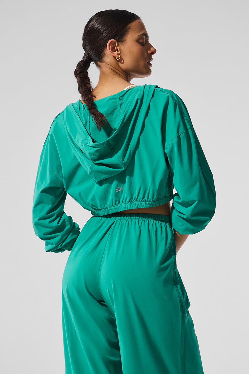 Sudadera con Capucha Alo Yoga Cropped Breezy Full-Zip Mujer Verdes | Mexico  QKX-940327