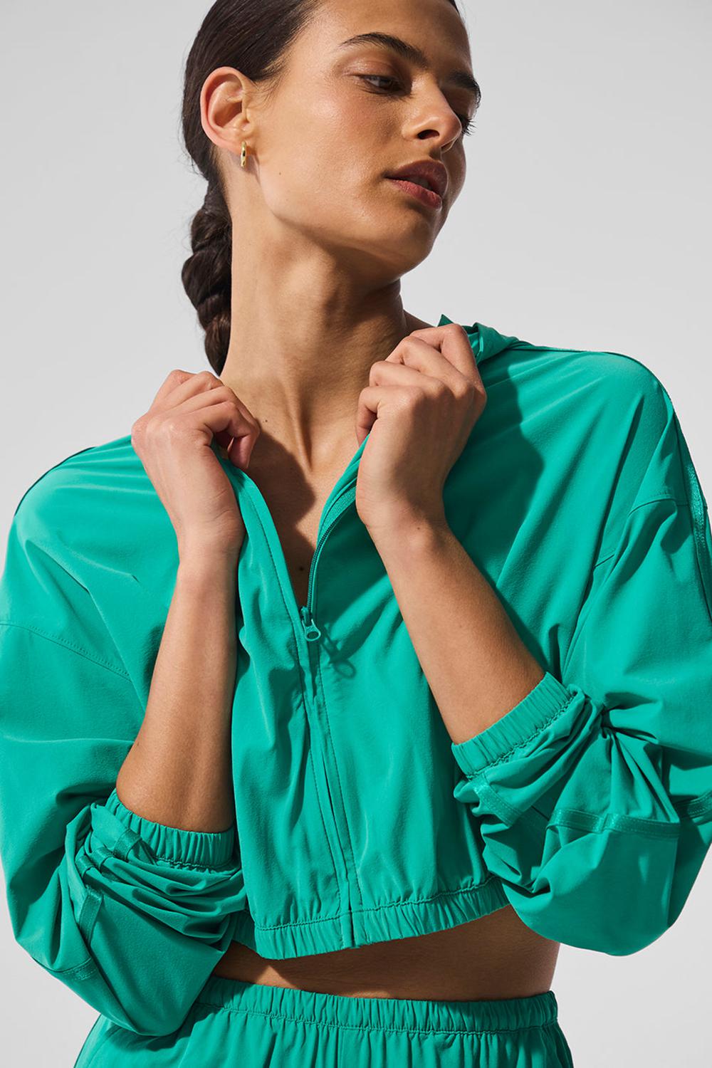 Sudadera con Capucha Alo Yoga Cropped Breezy Full-Zip Mujer Verdes | Mexico  QKX-940327