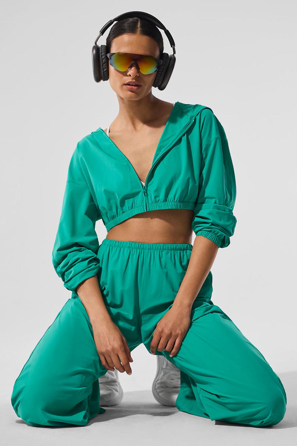 Sudadera con Capucha Alo Yoga Cropped Breezy Full-Zip Mujer Verdes | Mexico  QKX-940327