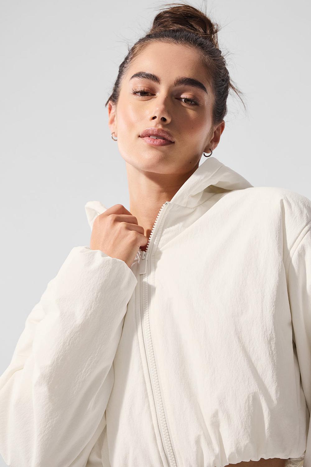 Sudadera con Capucha Alo Yoga Cropped Mountain Peak Full-Zip Mujer Ivory | Mexico  IEP-925347