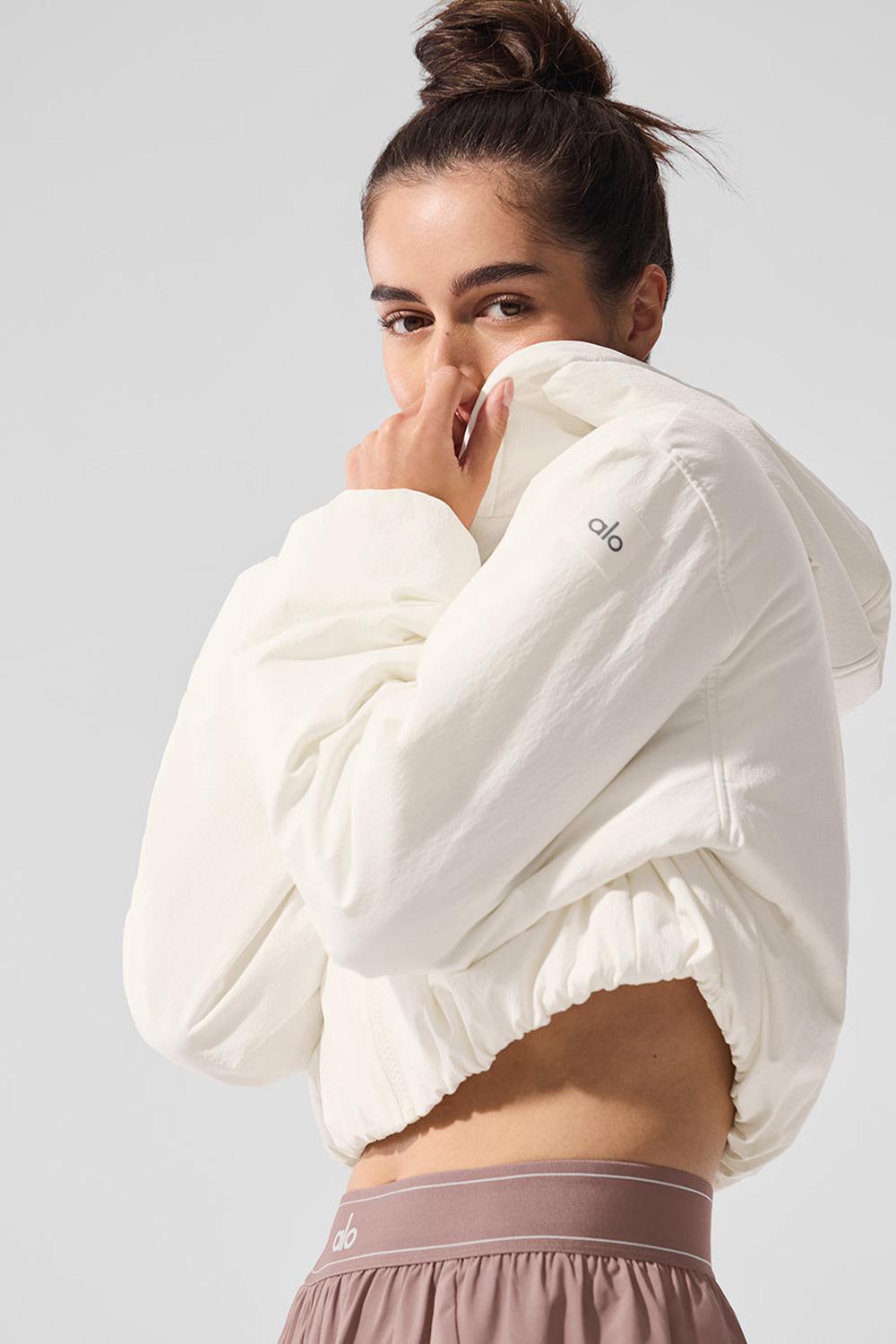 Sudadera con Capucha Alo Yoga Cropped Mountain Peak Full-Zip Mujer Ivory | Mexico  IEP-925347