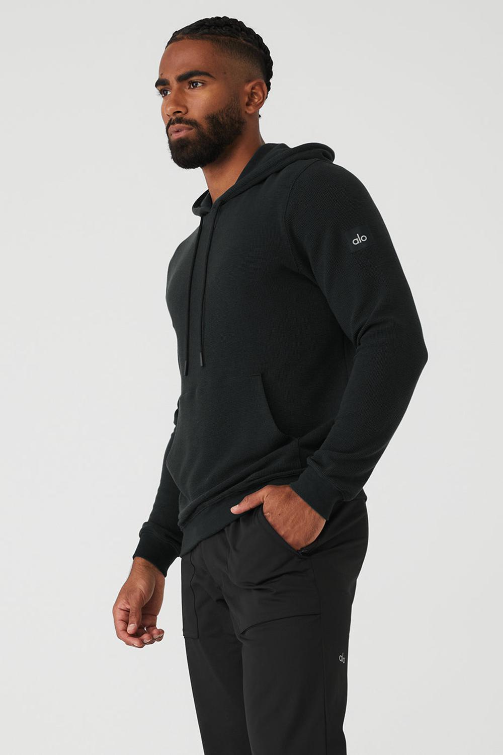 Sudadera con Capucha Alo Yoga Micro Waffle Fast Break Hombre Negros | Mexico  AXT-247685