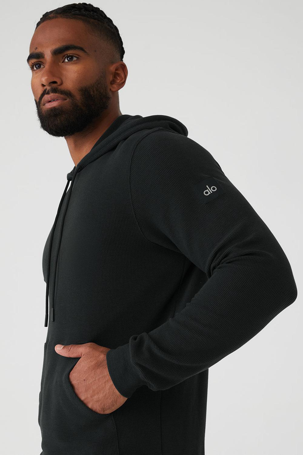 Sudadera con Capucha Alo Yoga Micro Waffle Fast Break Hombre Negros | Mexico  AXT-247685