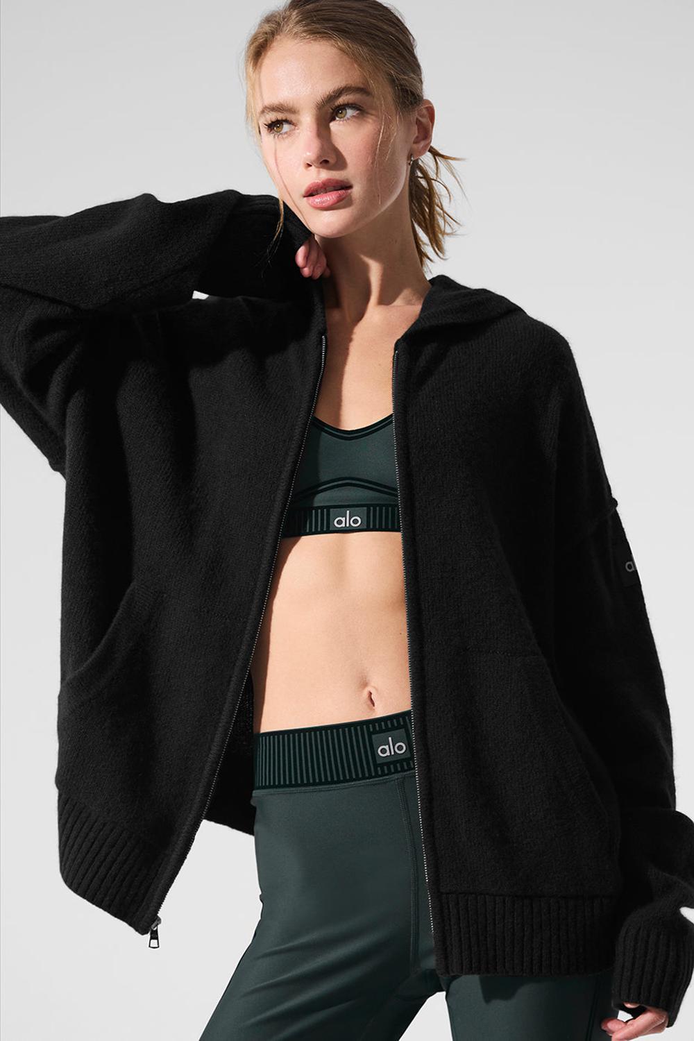 Sudadera con Capucha Alo Yoga New Class Cashmere Full Zip Mujer Negros | Mexico  TSA-329654