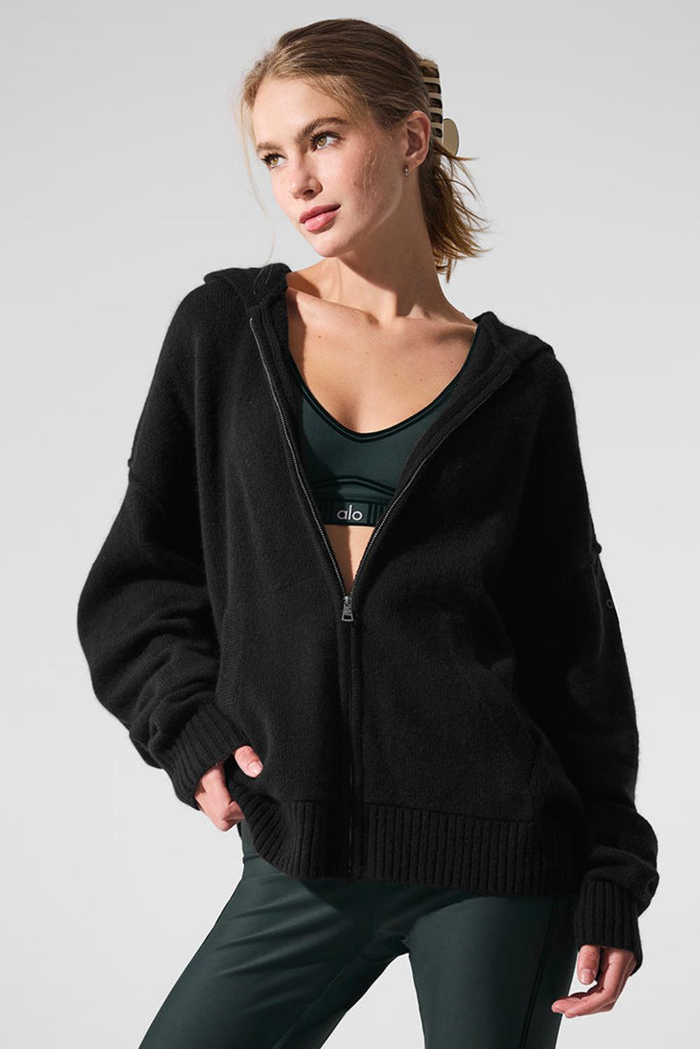 Sudadera con Capucha Alo Yoga New Class Cashmere Full Zip Mujer Negros | Mexico  TSA-329654