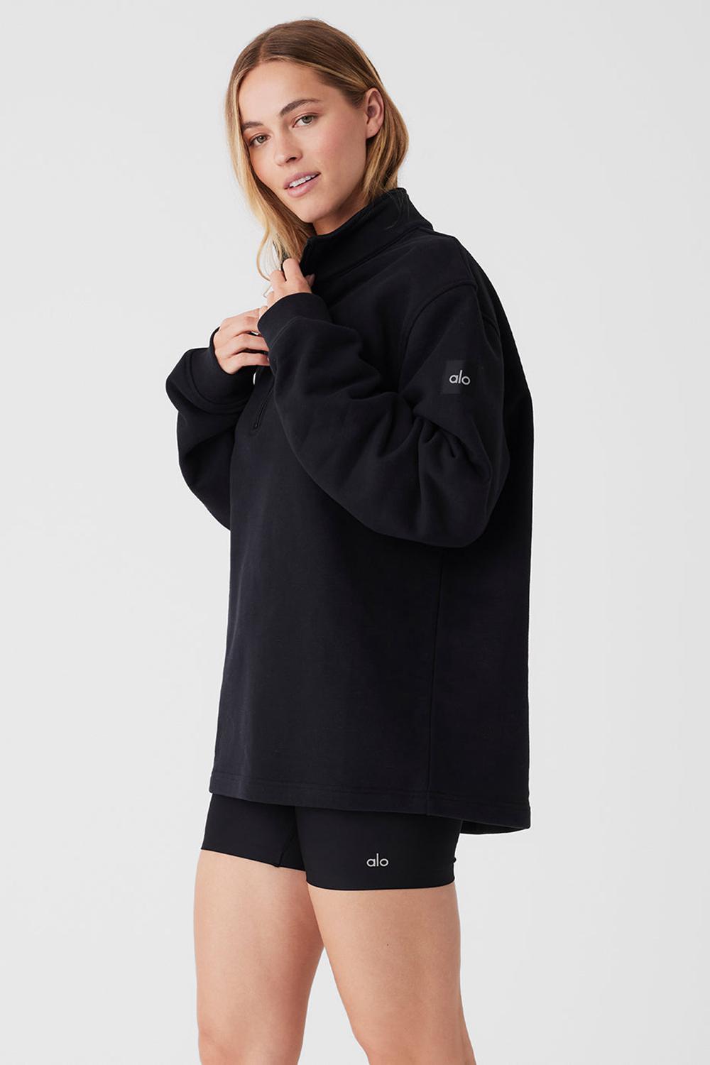 Sudadera con Capucha Alo Yoga Renown Heavy Weight 1/4 Zip Mujer Negros | Mexico  NQX-480679