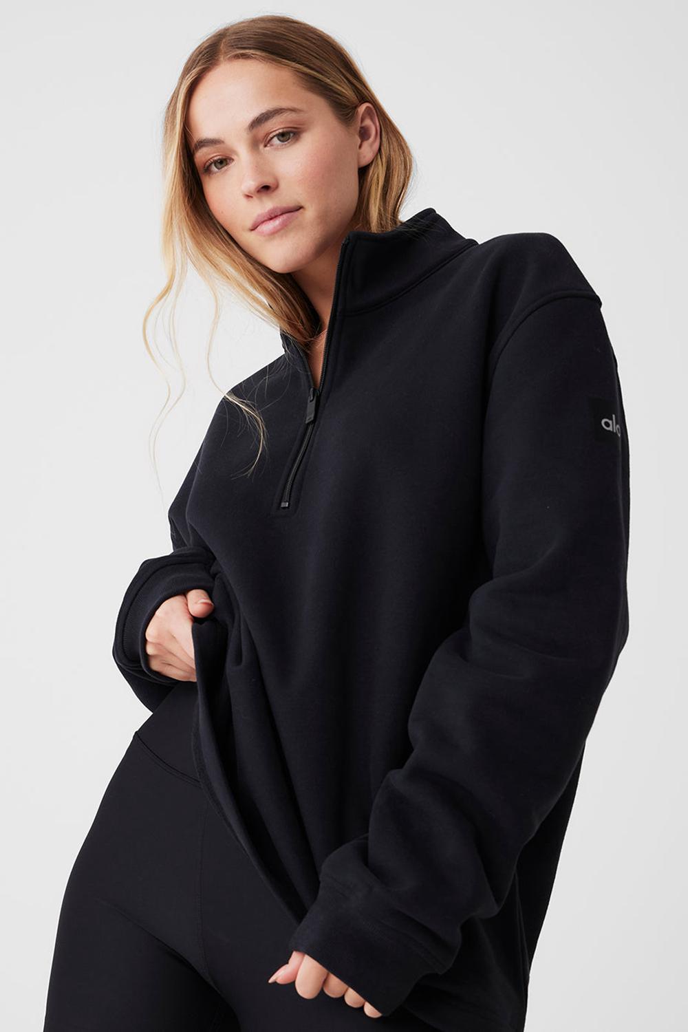 Sudadera con Capucha Alo Yoga Renown Heavy Weight 1/4 Zip Mujer Negros | Mexico  NQX-480679