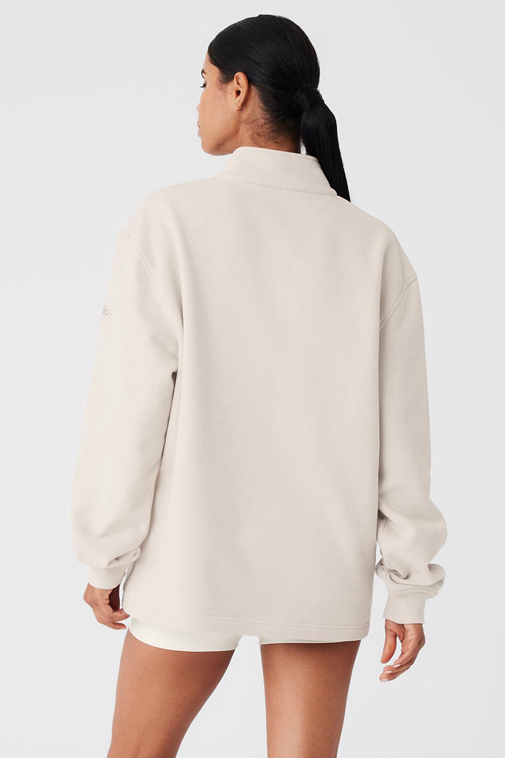 Sudadera con Capucha Alo Yoga Renown Heavy Weight 1/4 Zip Mujer Bone | Mexico  GNL-593618