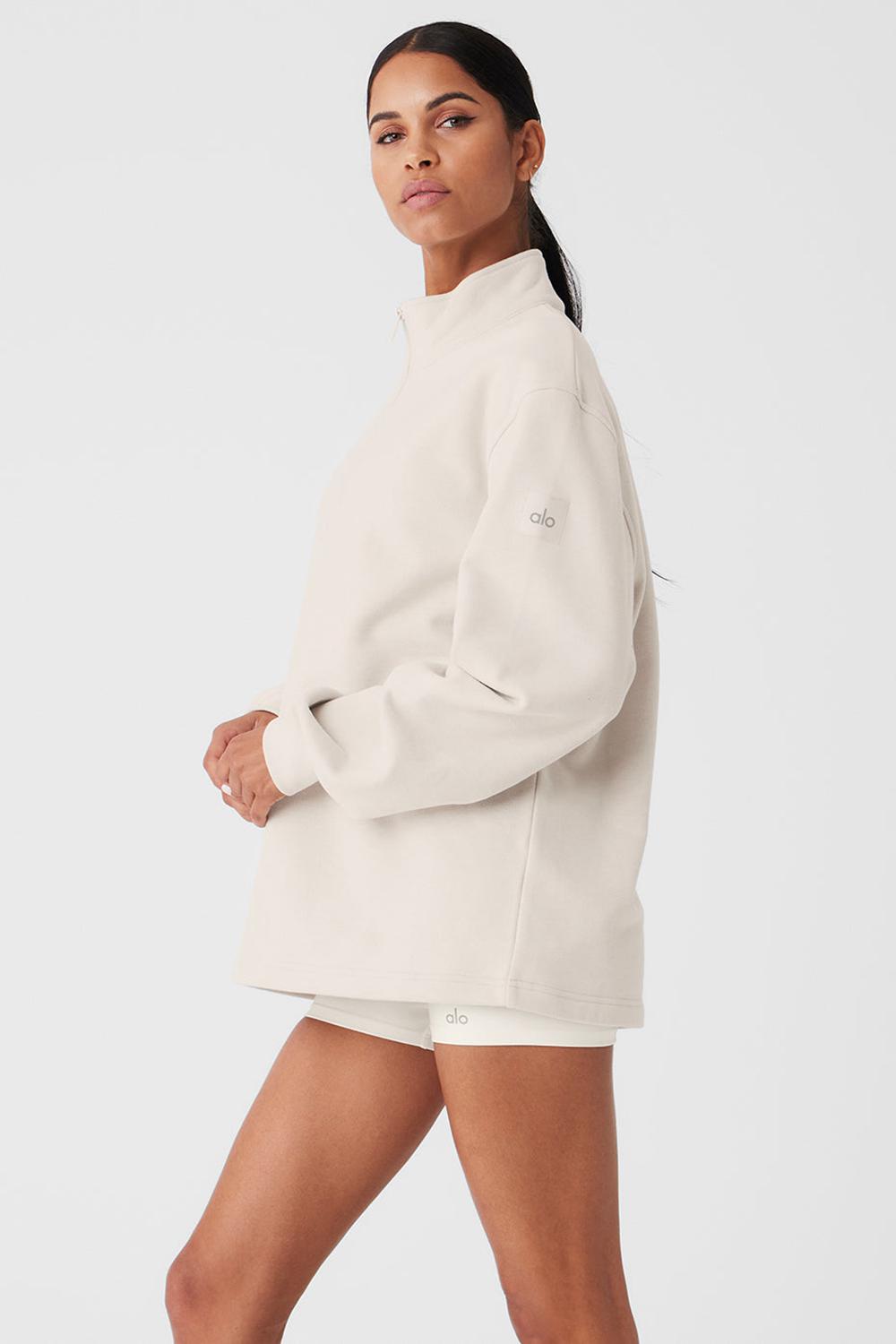 Sudadera con Capucha Alo Yoga Renown Heavy Weight 1/4 Zip Mujer Bone | Mexico  GNL-593618