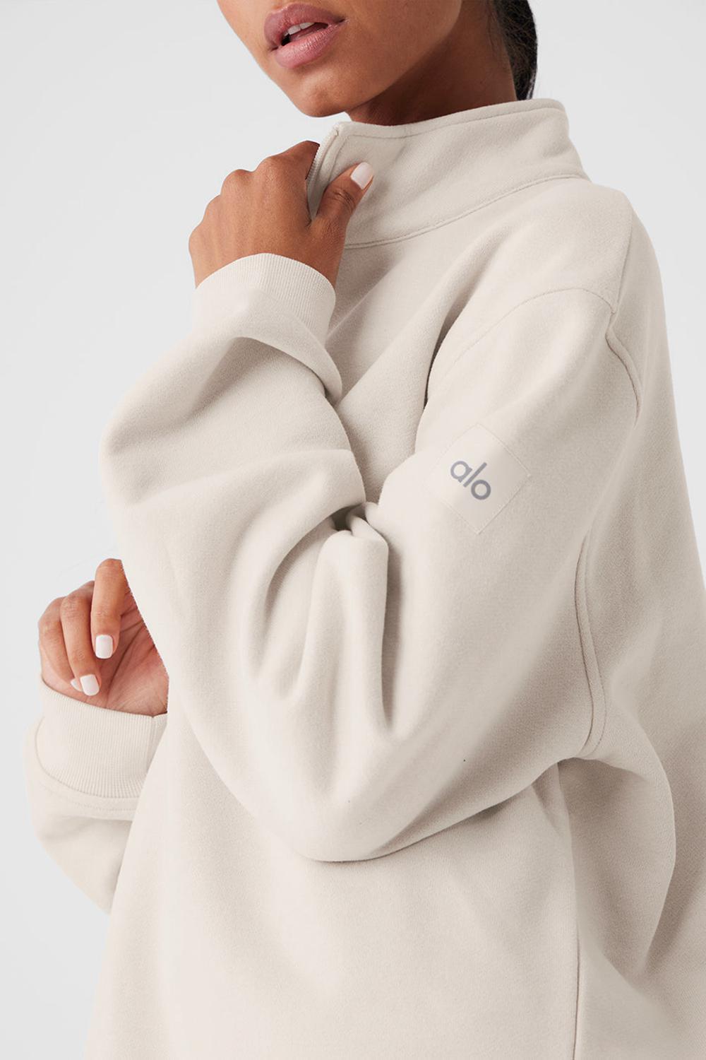 Sudadera con Capucha Alo Yoga Renown Heavy Weight 1/4 Zip Mujer Bone | Mexico  GNL-593618