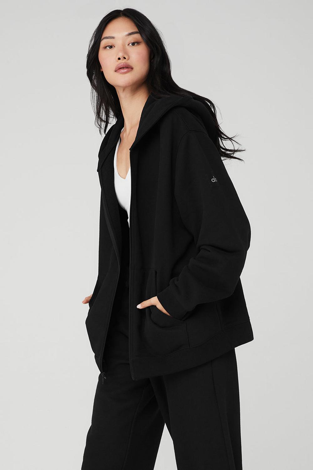 Sudadera con Capucha Alo Yoga Renown Heavy Weight Full Zip Mujer Negros | Mexico  LQE-439586