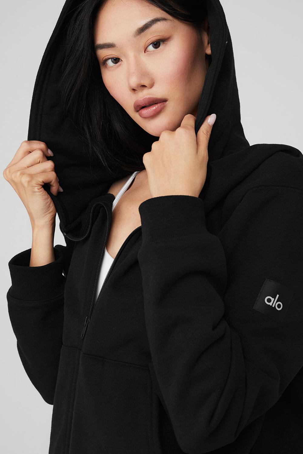 Sudadera con Capucha Alo Yoga Renown Heavy Weight Full Zip Mujer Negros | Mexico  LQE-439586