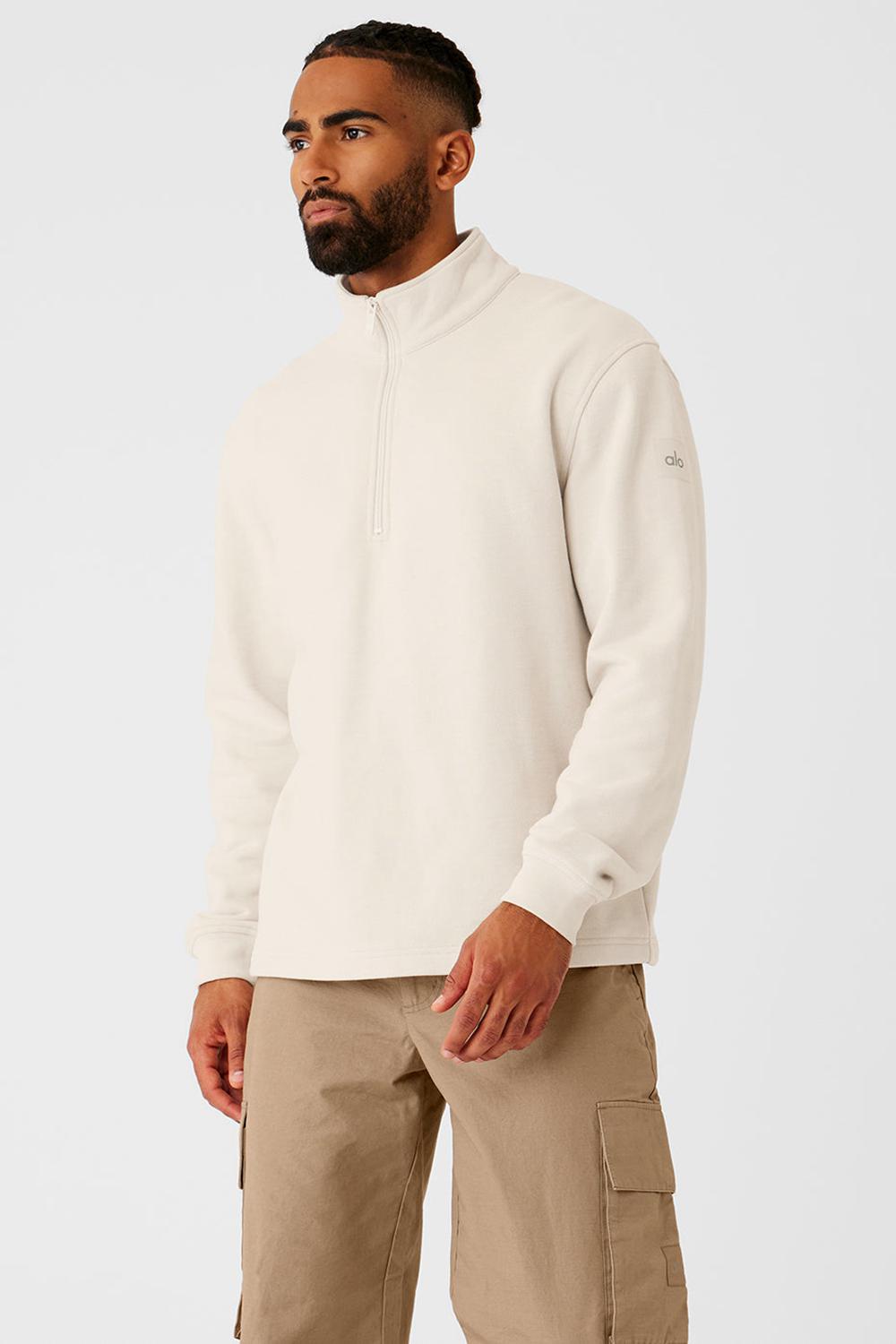 Sudadera con Capucha Alo Yoga Renown Heavy Weight 1/4 Zip Hombre Bone | Mexico  HYX-438072