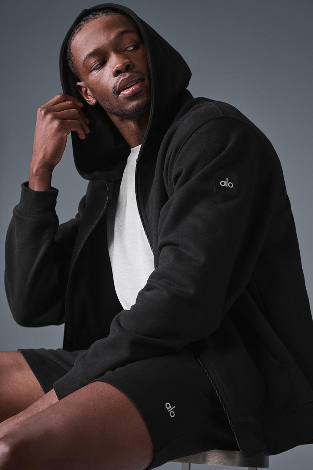 Sudadera con Capucha Alo Yoga Renown Heavy Weight Full Zip Hombre Negros | Mexico  AUX-839264