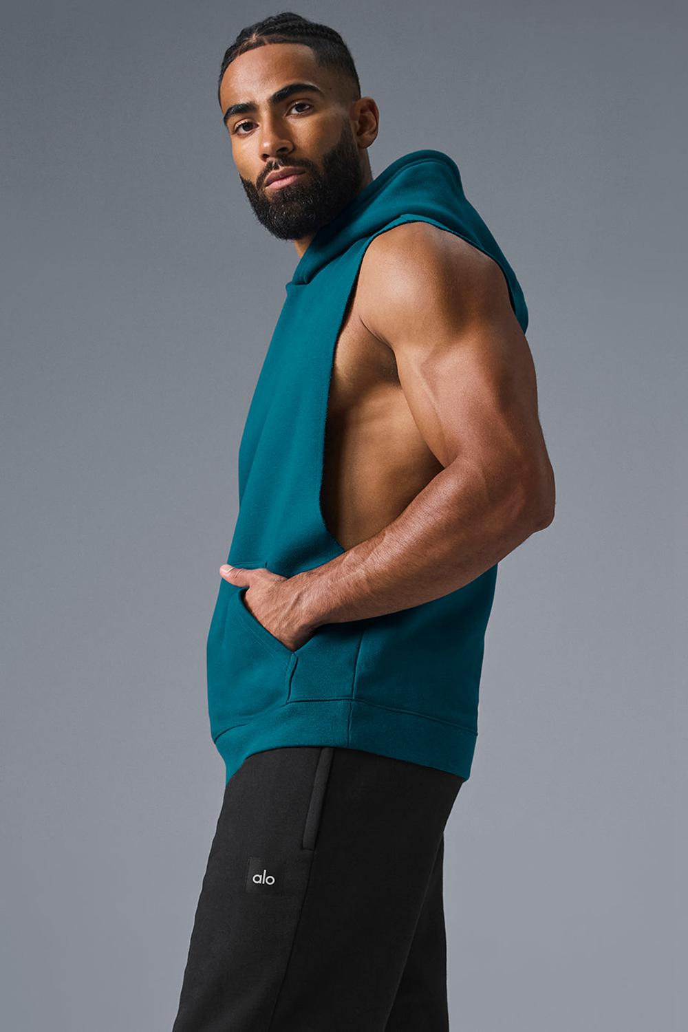 Sudadera con Capucha Alo Yoga Renown Sleeveless Hombre Oceanic Teal | Mexico  PLZ-734096