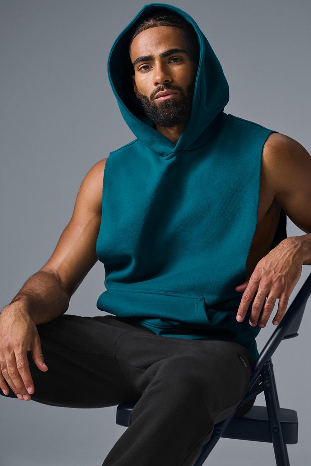 Sudadera con Capucha Alo Yoga Renown Sleeveless Hombre Oceanic Teal | Mexico  PLZ-734096