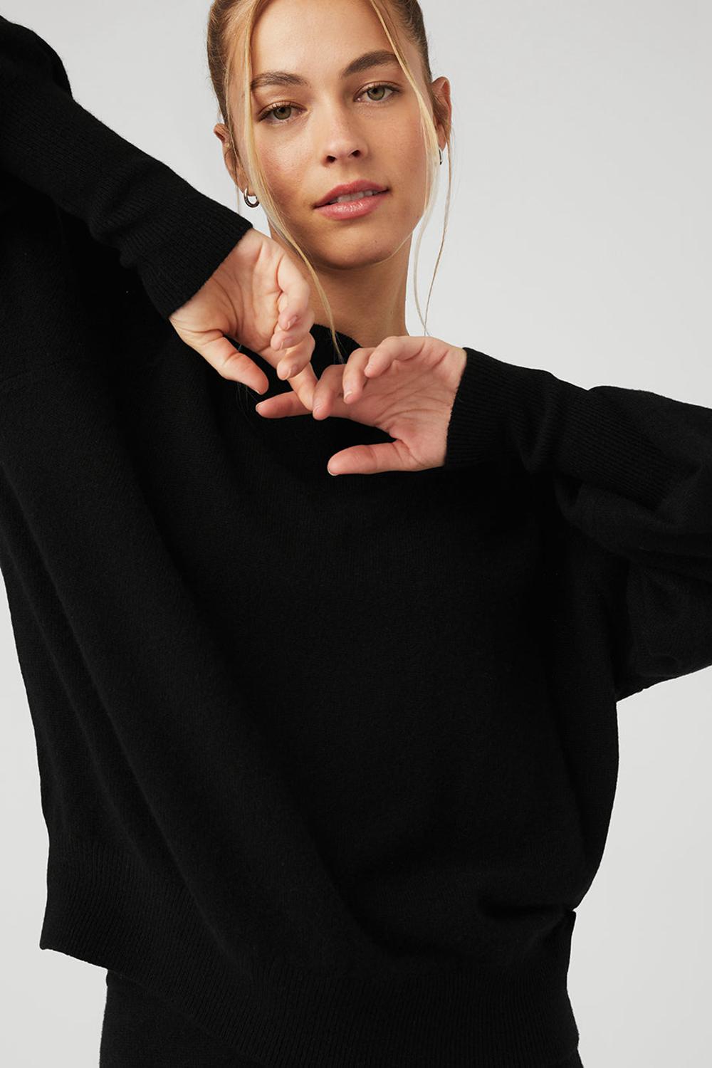 Sudaderas Alo Yoga Cashmere Jet Set Crew Mujer Negros | Mexico  NSU-905817