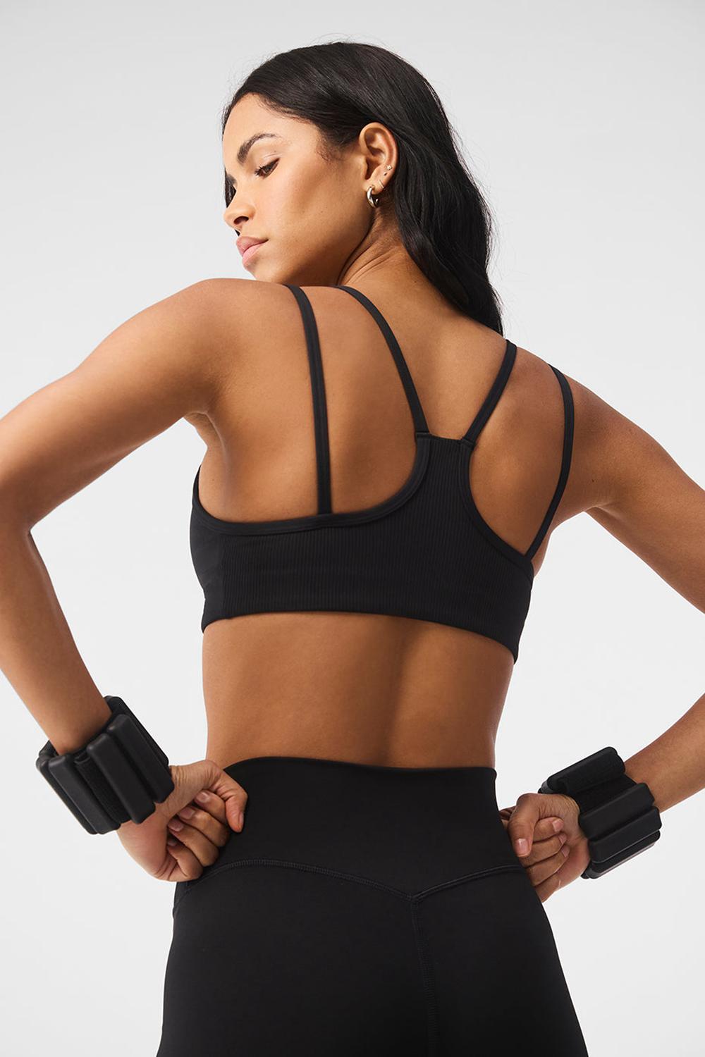 Sujetador Deportivo Alo Yoga Airlift Ribbed Jump Start V-Neck Mujer Negros | Mexico  LZT-025816