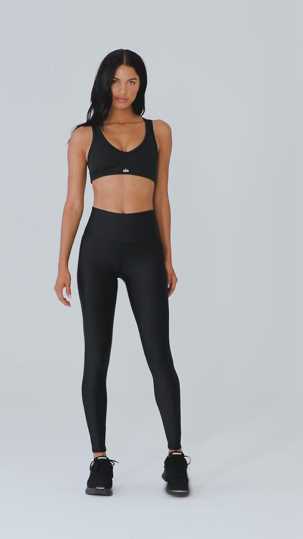 Sujetador Deportivo Alo Yoga Airlift Ribbed Jump Start V-Neck Mujer Negros | Mexico  LZT-025816