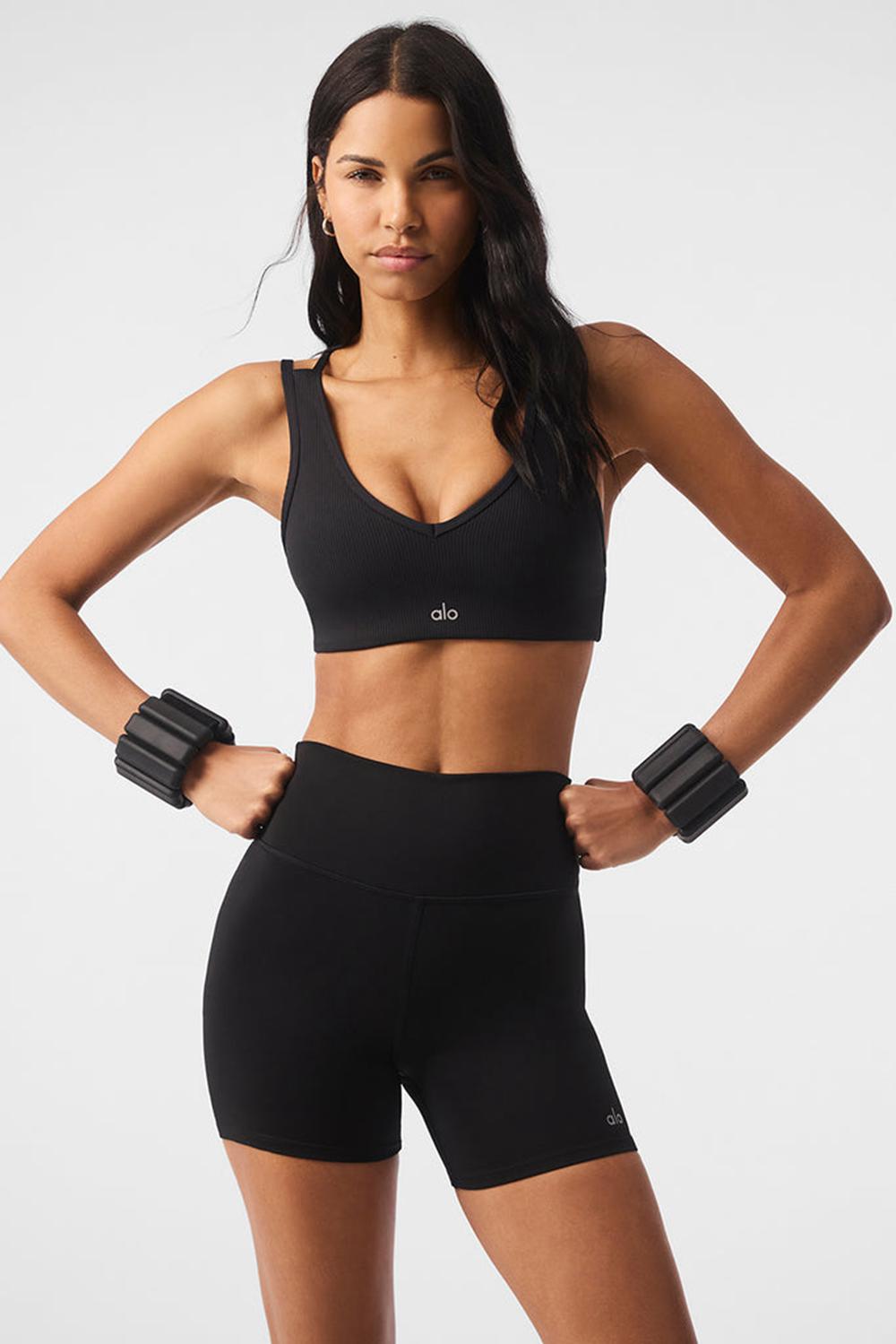 Sujetador Deportivo Alo Yoga Airlift Ribbed Jump Start V-Neck Mujer Negros | Mexico  LZT-025816