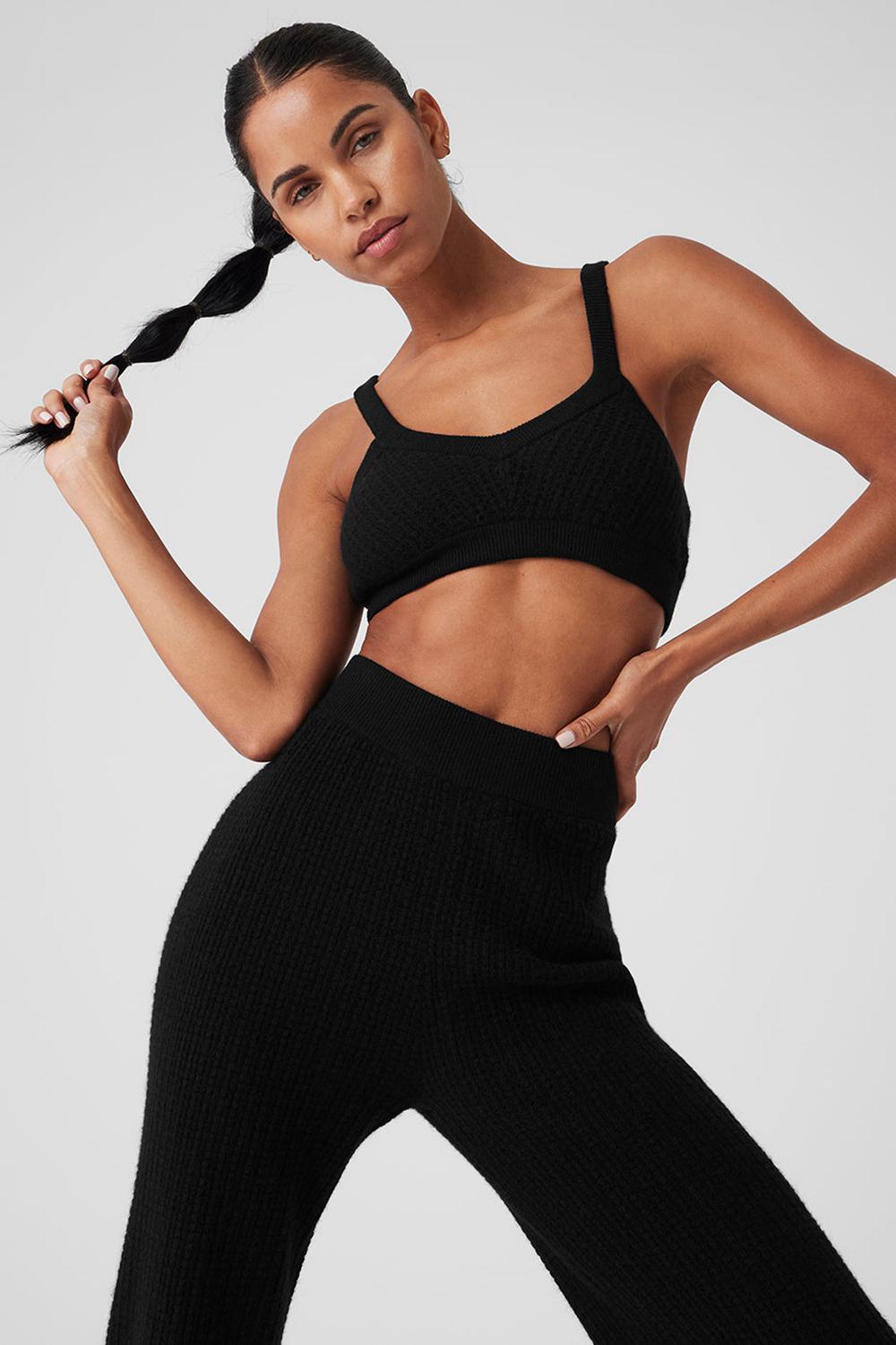 Sujetador Deportivo Alo Yoga Cashmere Plush Waffle V-Neck Mujer Negros | Mexico  LUB-306748