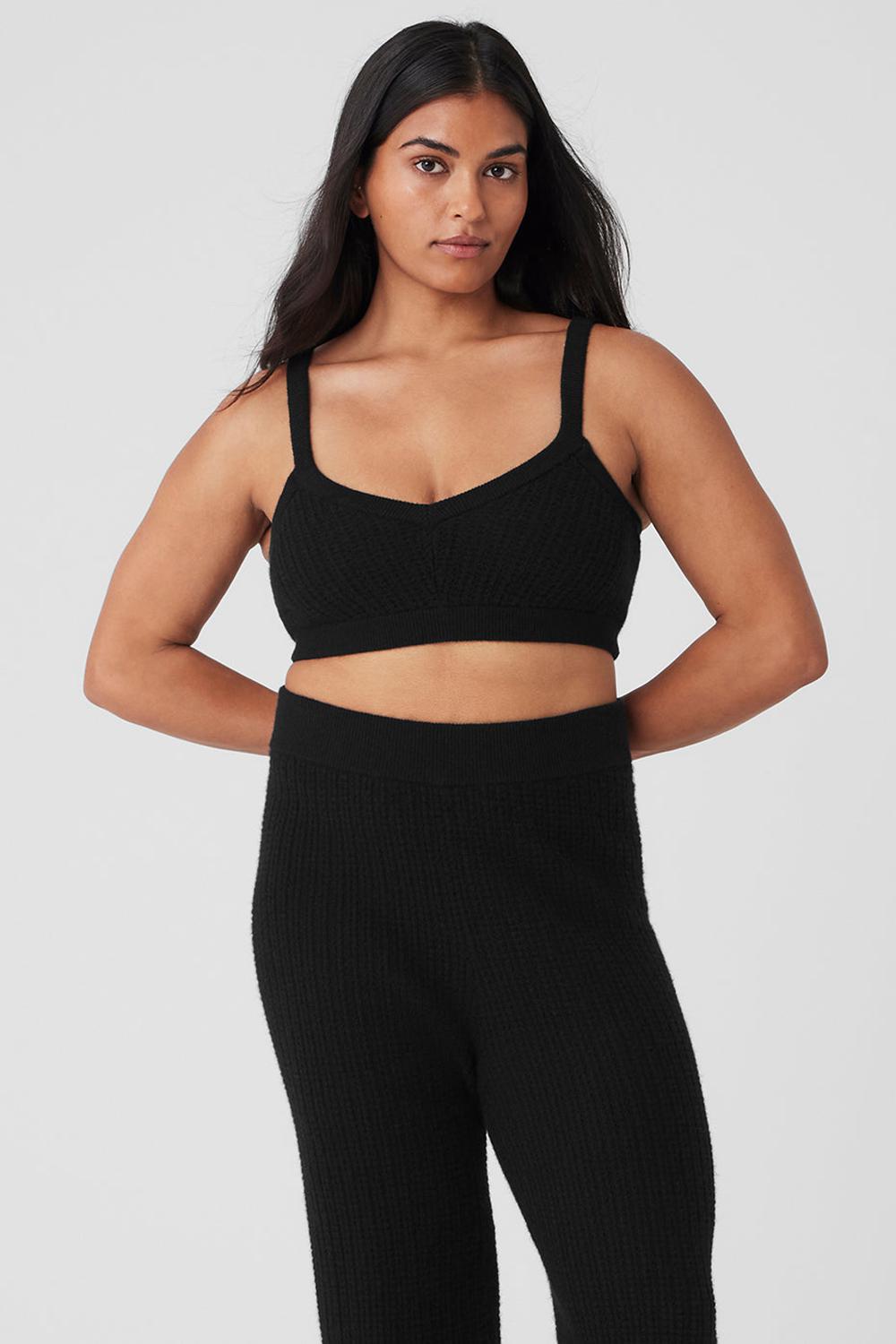 Sujetador Deportivo Alo Yoga Cashmere Plush Waffle V-Neck Mujer Negros | Mexico  LUB-306748