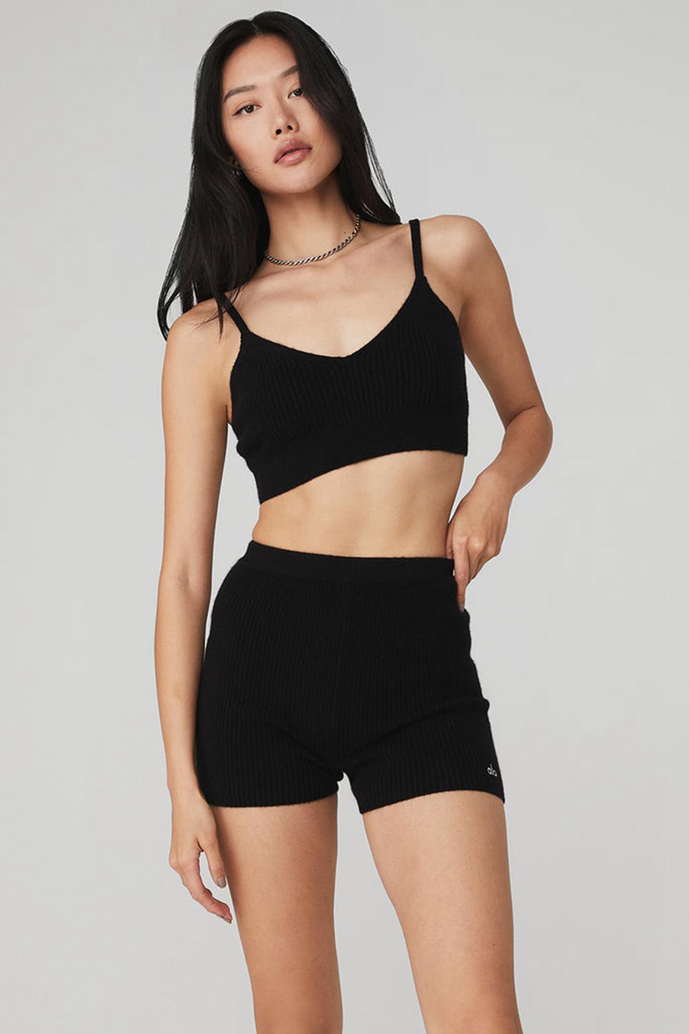 Sujetador Deportivo Alo Yoga Cashmere Ribbed Staycation Mujer Negros | Mexico  IHY-974138