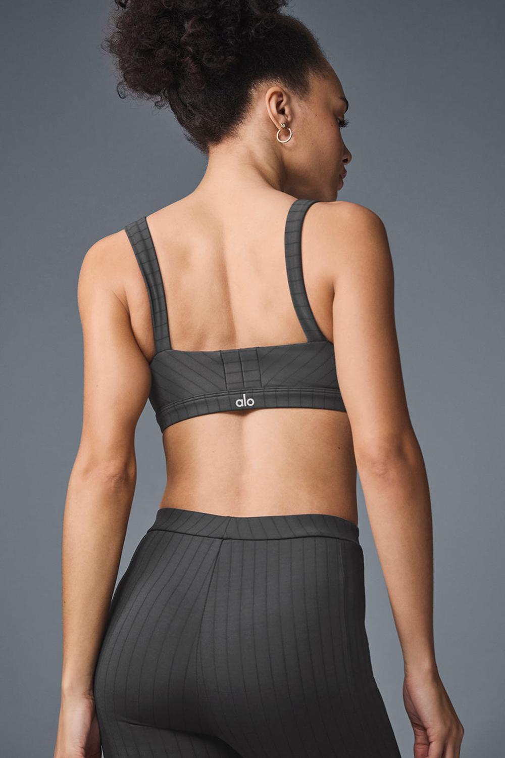 Sujetador Deportivo Alo Yoga Pinstripe Jacquard Captivate Mujer Negros | Mexico  EPL-439201