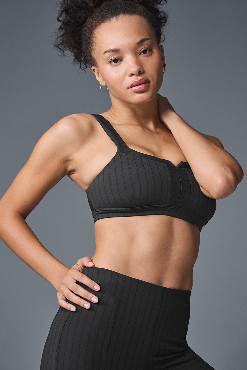 Sujetador Deportivo Alo Yoga Pinstripe Jacquard Captivate Mujer Negros | Mexico  EPL-439201