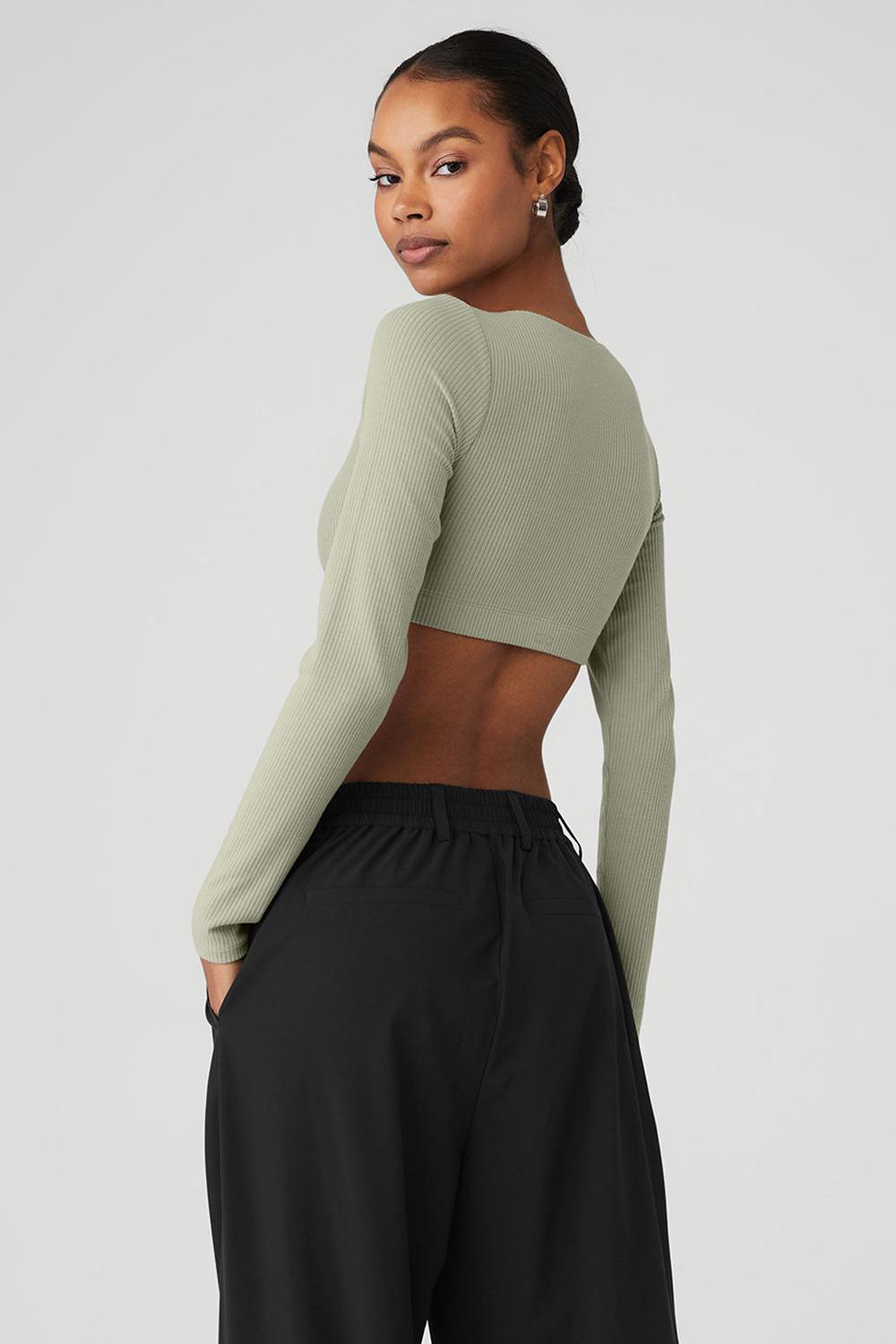 Sujetador Deportivo Alo Yoga Ribbed Defined Long Sleeve Mujer Limestone | Mexico  DXQ-345780