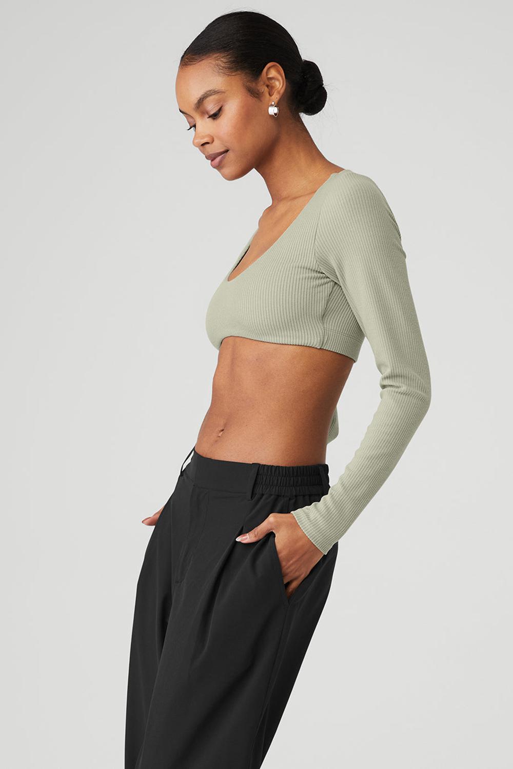Sujetador Deportivo Alo Yoga Ribbed Defined Long Sleeve Mujer Limestone | Mexico  DXQ-345780