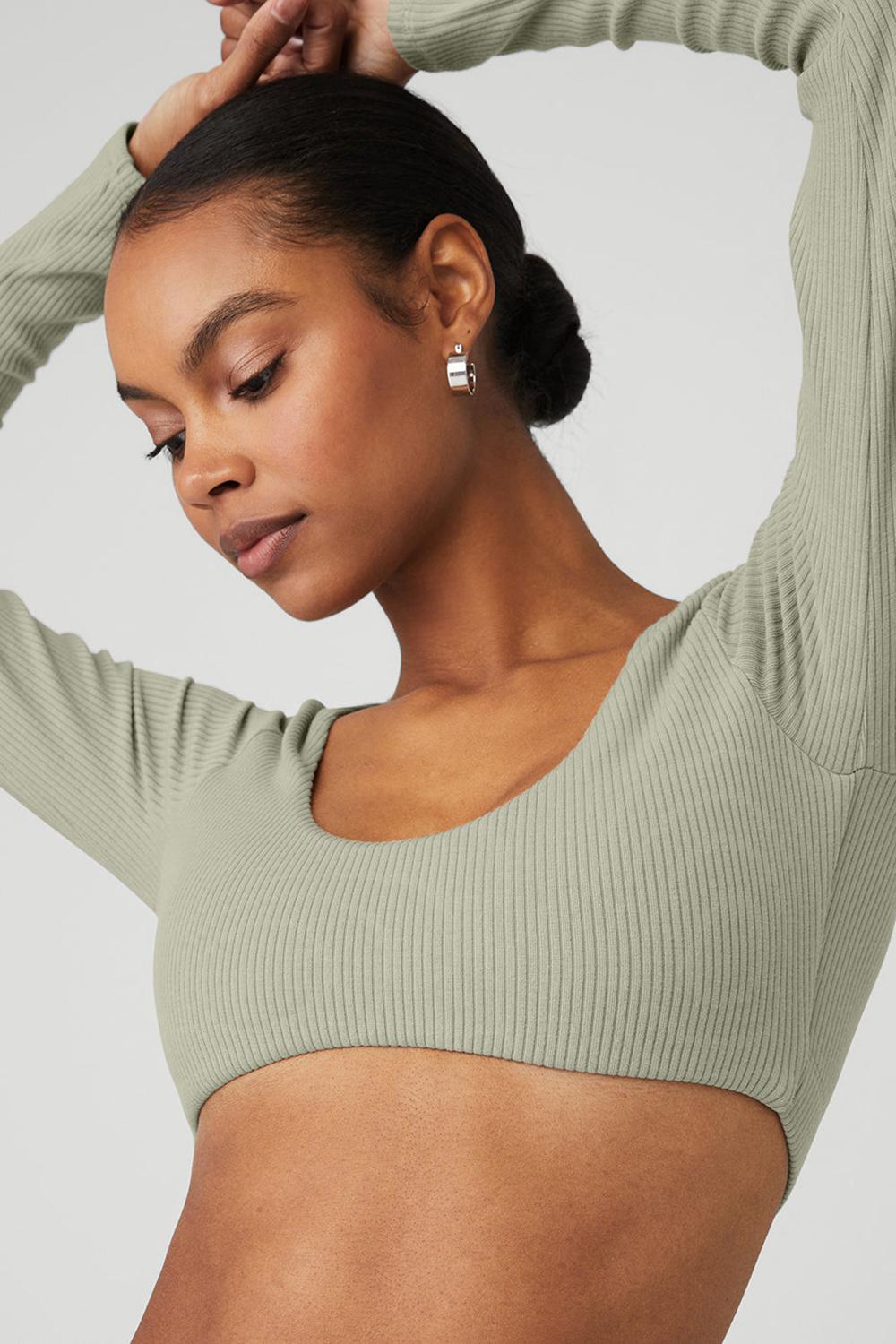 Sujetador Deportivo Alo Yoga Ribbed Defined Long Sleeve Mujer Limestone | Mexico  DXQ-345780