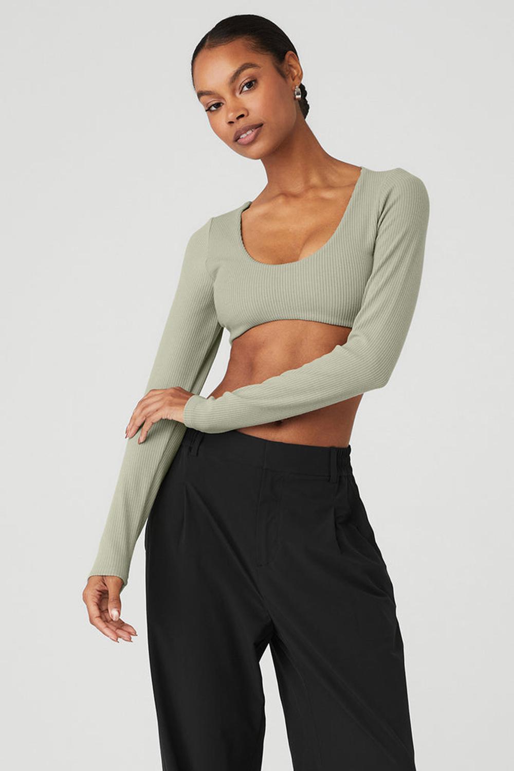 Sujetador Deportivo Alo Yoga Ribbed Defined Long Sleeve Mujer Limestone | Mexico  DXQ-345780