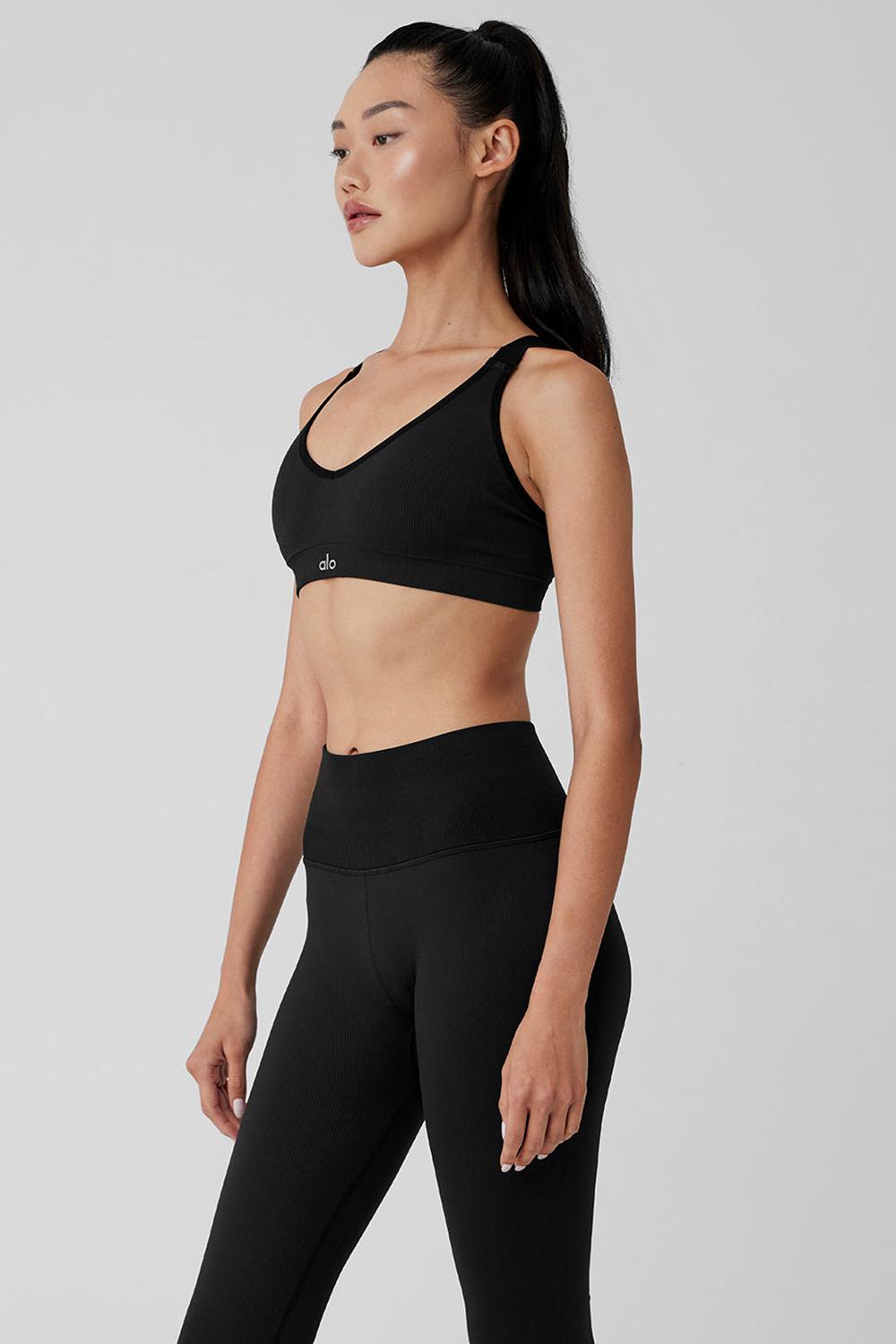 Sujetador Deportivo Alo Yoga Seamless Ribbed Favorite Mujer Negros | Mexico  YXU-012385